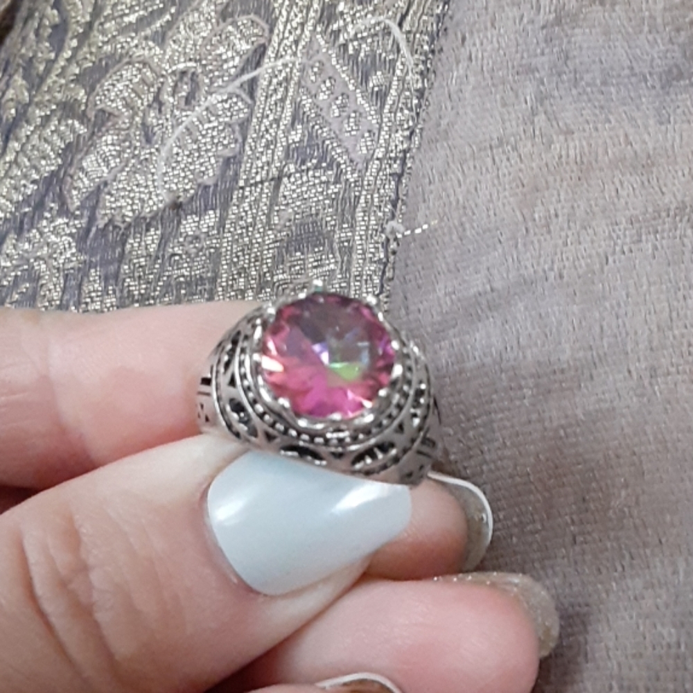 Fire topaz 925 sterling silver Antique style ring.